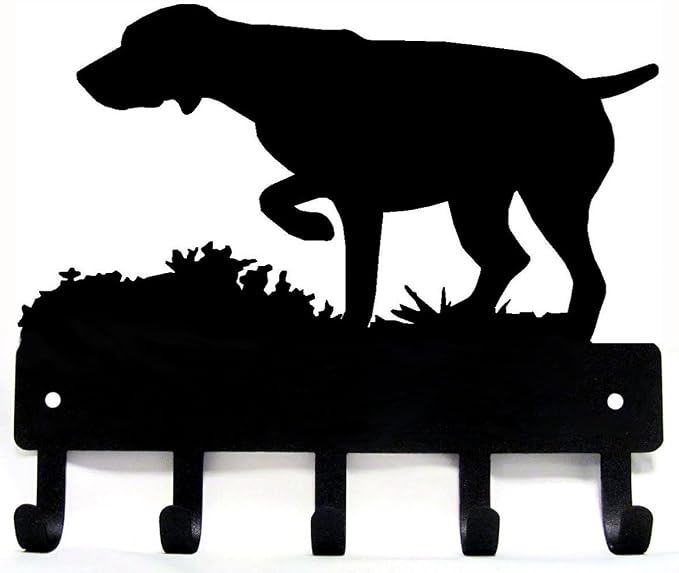 GSP on Point Key Holder Dog Leash Hanger for Wall - Large 9 inch Wide with 5 Hooks - Made in USA. German Shorthaired Pointer
