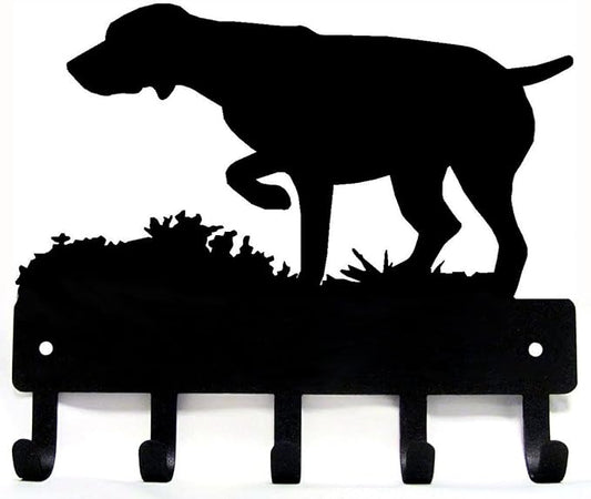 GSP on Point Key Holder Dog Leash Hanger for Wall - Large 9 inch Wide with 5 Hooks - Made in USA. German Shorthaired Pointer