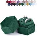 DesignSter Hexagon Velvet Ring Box - Premium Gorgeous Vintage Double Ring Display Holder with Detachable Lid Ring Bearer Box or Proposal, Engagement, Wedding, Ceremony （Emerald）