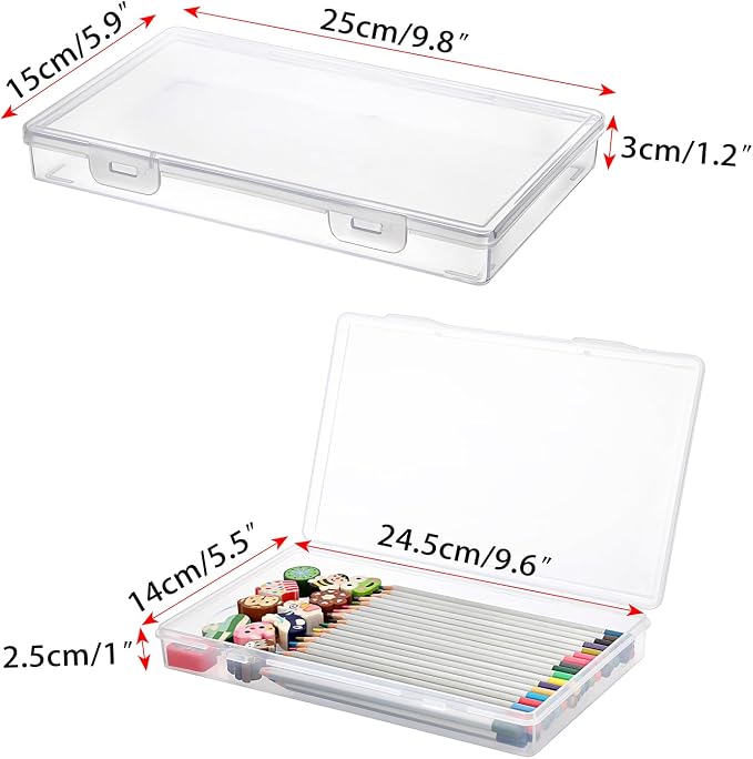BTSKY Clear Plastic Storage Box with Flap Lid, Multipurpose Craft Organizers and Storage Box Art Supply Storage Organizer Plastic Sewing Box for Beads Pencils Sticky Notes, 4 Pack Medium Small