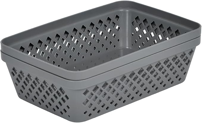Glad Plastic Storage Basket Set - Multipurpose Drawer Trays, Kitchen Pantry Containers, and Bathroom Bins - Medium Organizers, Grey, 6 Count (Pack of 4)