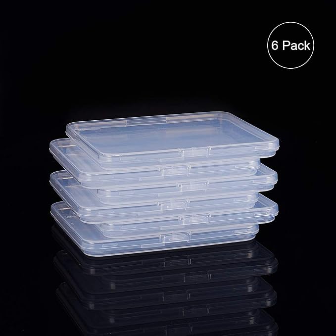 BENECREAT 6 Pack 4.9x4.4x0.43 Inches Rectangle Clear Plastic Bead Storage Containers Box Drawer Organizers with Lid for Beads Cards and Other Craft Accessories