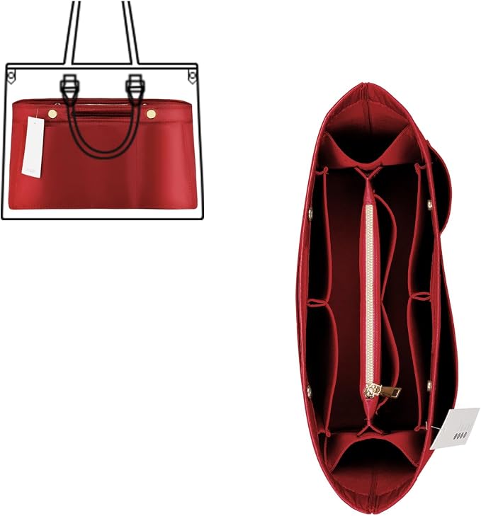 ZTUJO Purse Organizer Insert For Handbags, Silky Bag Organizer With 2 Zippers For Speedy Neverful Tote and More (Red, XX-Large)