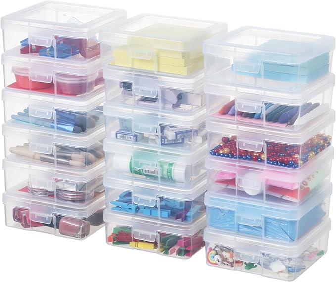 novelinks Plastic Small Storage Containers with Lids for Organizing | 18 Pack, Small Clear, Task Boxes for Special Education, Board Game Storage Containers, Balloon Storage Organizer, Mini Box