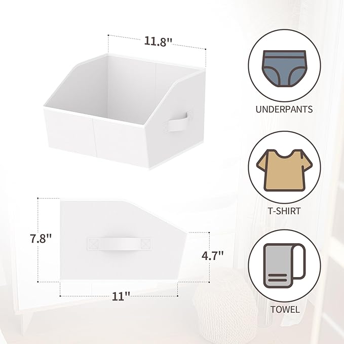 Homsorout Storage Bins for Shelves - Small Trapezoid Closet Shelf Organizer, Fabric Organization Bins with Handles, Storage Baskets for Clothes, Towel, Purse, 4 Pack, White