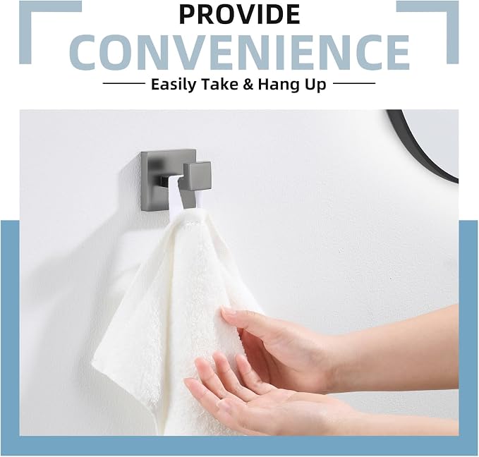 Angle Simple Bathroom Towel Hook, SUS304 Stainless Steel Hand Towel Holder, Coat Robe Clothes Hook for Wall, Gunmetal Gray