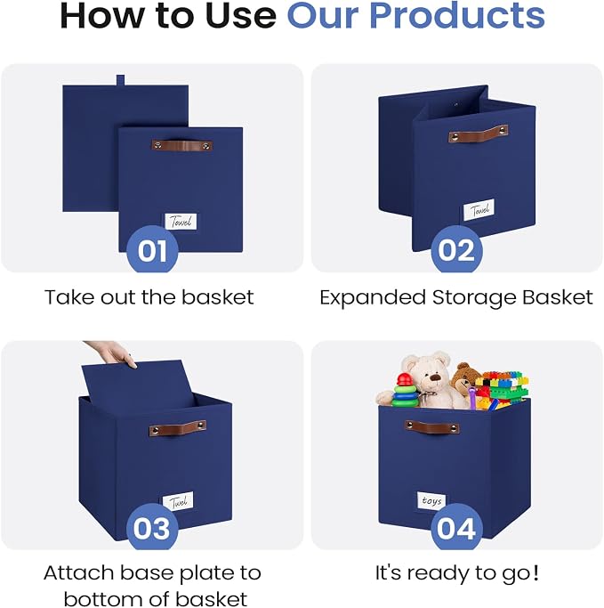 FinishingBo 6-Pack Storage Cubes with Handles & Label Holders Basket, Closet Cube Home Organizer Bins(Blue, 13 x 13 x 13 inch)