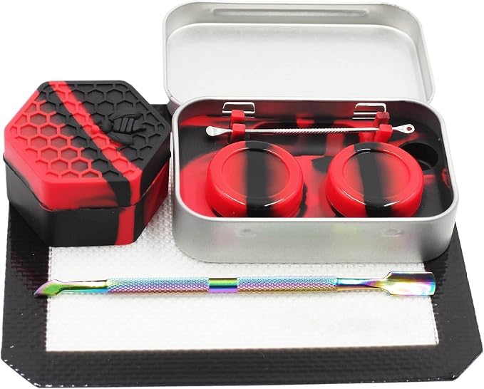 Silicone Wax Carving 5ml 26ml Hexagon Container Kit (Red Black) | with 5.2" Rainbow Tool and 5.9"×4.9" Mat