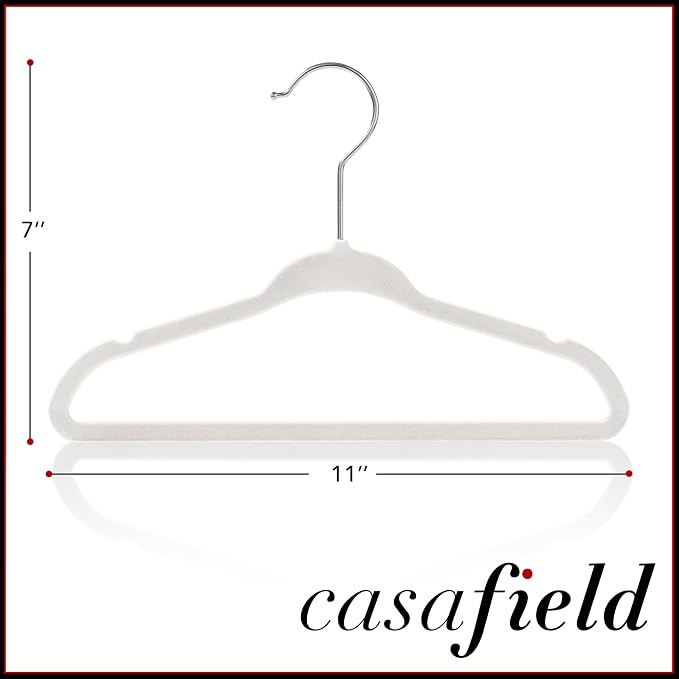 Casafield 100 Velvet Baby Hangers - 11" Size for Infant & Toddler Clothes - Ivory