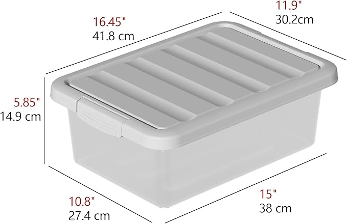 2-Pack Medium Storage Bins with Lids, 14 Quart Stackable See-Through Organizing Box, Nestable Containers with Secure Latches