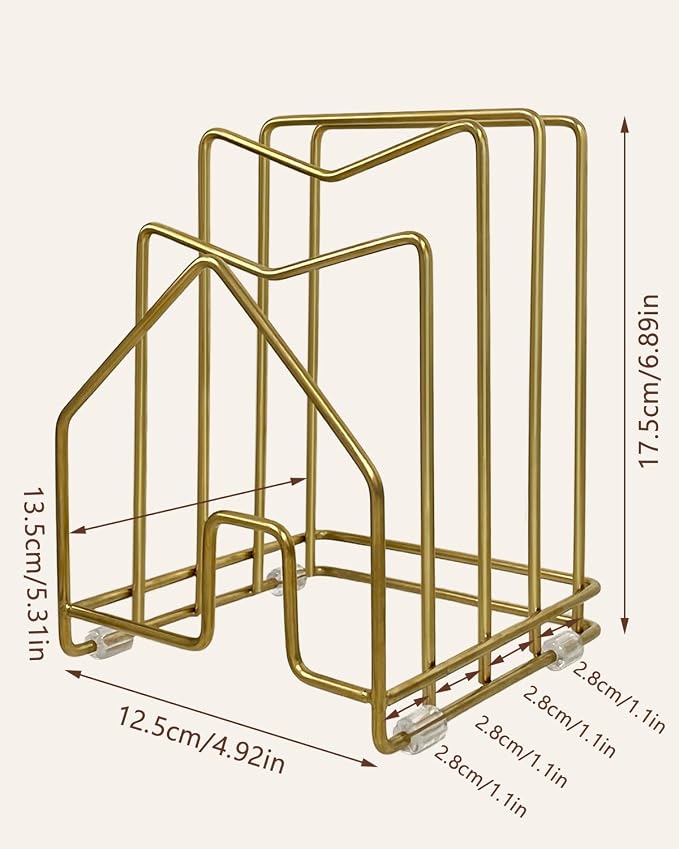 2 Pack Pot Lid Organizer Cutting Board Holder Inside Cabinet 304 Stainless Steel Pot and Pan Organizer Under Cabinet Cookie Sheet Bakeware Serving Tray Cooling Rack Stand Kitchen Countertop Matte Gold