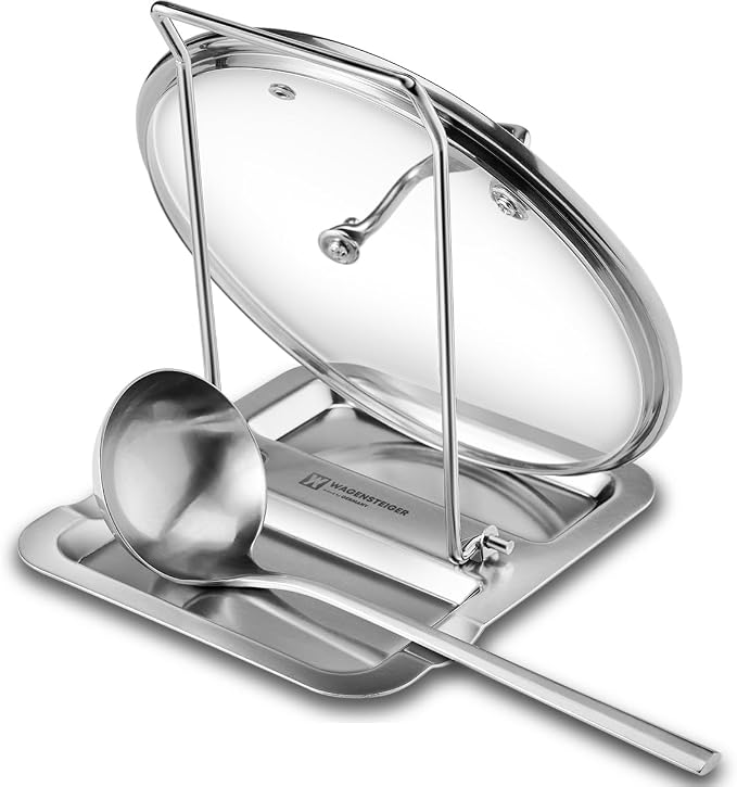 WAGENSTEIGER Foldable Stainless Steel Pot Lid Rest, Ladle Holder, Multifunctional Kitchen Organizer Stand, Easy Storage, Dishcloth Rack, Pan Lid Holder, Cooking Utensil Holder Organizer