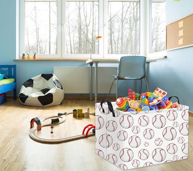 Rectangular Baseball Basket Kids Baby Storage Basket Cute Kids Toy Storage Bin Organizer Shelf Book Sports Room Decor(Baseball)