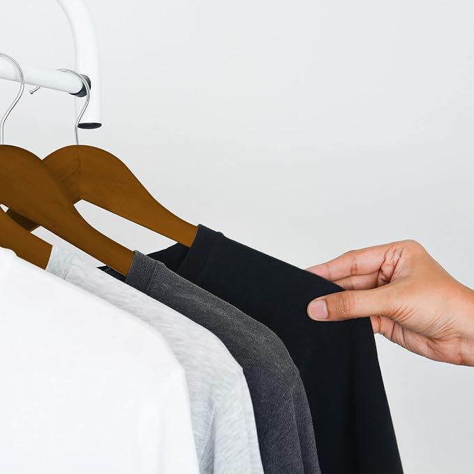 KEPLIN Strong Wooden Coat Hangers with 360 Degree Rotatory Hook & Round Trouser Bar & Shoulder Notches - Durable Wardrobe Space Saver - Suitable for Coat, Jacket, Suit, Jumper (Walnut, 20 Pack)