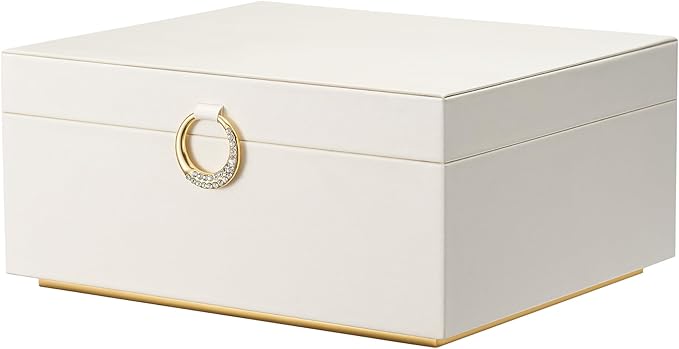 pickpiff 2 Layer Jewelry Box Organizer for Women, Jewelry Organizer with Handle & Removable Tray, Necklace Holder Ring Earring Storage, Velvet Lined Jewelry Case for Home or Travel, Gift Ready, Beige
