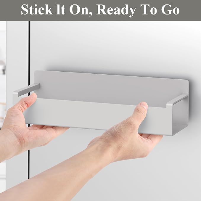 HuggieGems 4 Pack Magnetic Spice Rack Organizer for Refrigerator and Oven, Light Grey Fridge Organizers and Storage for Kitchen