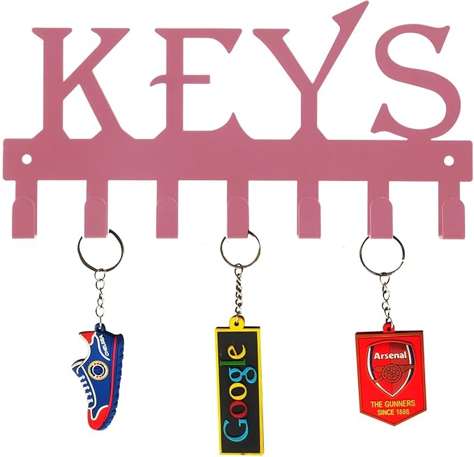 FairyCity Keys Holder for Wall Metal Vintage Keys Hook-25cm*12.8cm Home Decor Key Hanger Decorative with 7 Hooks,Pink