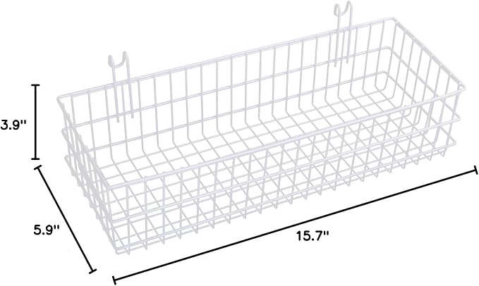 Kaforise Hanging Basket for Wire Wall Grid Panel, Multi-function Wall Storage and Display Basket, Flower Pots Shelf Balcony Plant Storage Holder, Extra Large Size, White Painted