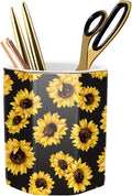 Pen Holder, Pencil Holder for Desk Floral Pattern Pencil Cup for Girls Kids Durable Ceramic Desk Organizer Makeup Brush Holder for Office, Classroom, Home, Sunflower