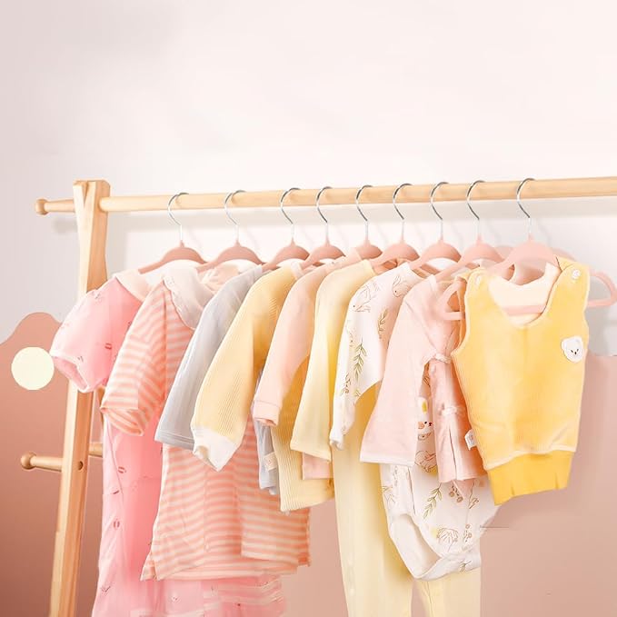 Stormix Baby Velvet Hangers 30 Pack, Kids Non-Slip Felt Hangers with Shoulder Notches, Thin Space Saving Hangers for Closet Organization, 360° Swivel Hook for Toddler's Clothes - Pink