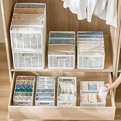Wardrobe Clothes Organizer 5 Grids, Closet Jean Storage Bins with Handles Foldable Drawer Dividers for Clothing Adjustab