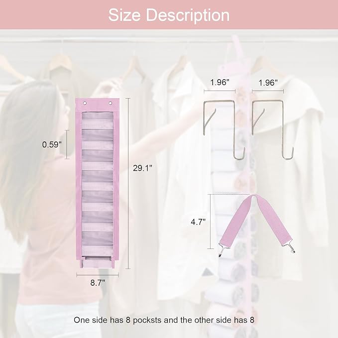 DHSFKBE Legging Organizer Storage, 2PCS T Shirt Organizer, Foldable Hanging Closet Organizer Storage with 16 Roll Independent Compartments for Yoga Pants, Tank Top, Towel, Underwear (Pink)