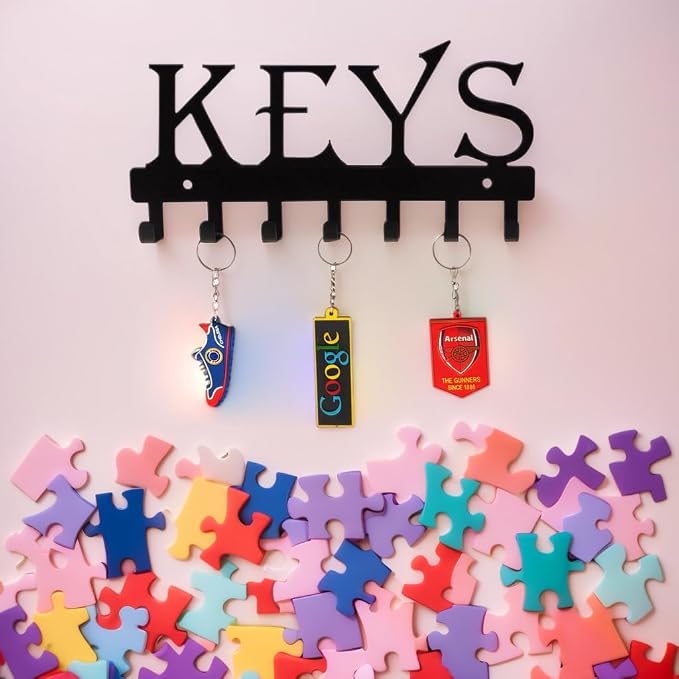 FairyCity Keys Holder for Wall Metal Vintage Keys Hook-25cm*12.8cm Home Decor Key Hanger Decorative with 7 Hooks,Black…