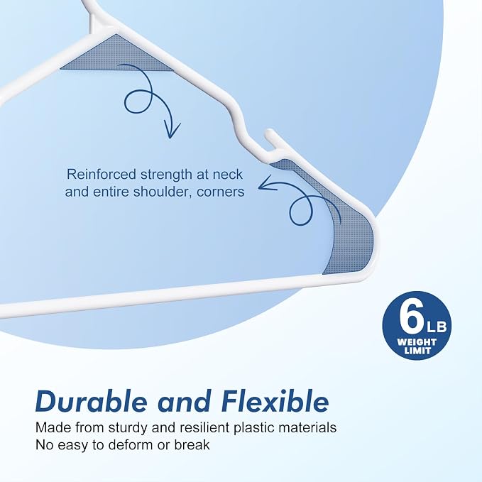 HOUSE DAY Plastic Hangers 50 Pack - White Clothes Hangers with Non-Slip Shoulder Grooves, Durable and Sturdy Coat Hanger, Space Saving Slim Design Perfect for Closet Organizers and Storage