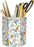 Large Capacity Colored Pen Holder for Desk, Ceramic Pencil Cup Cute Makeup Brush Holder, Desktop Supplies and Accessories, Pen Pencil Caddy for Office Home, Green Floral Pattern
