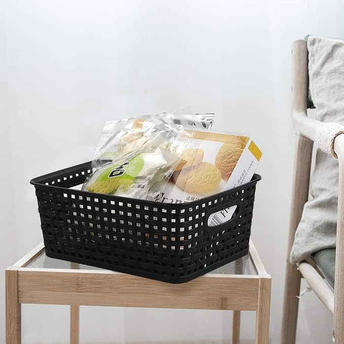 Asking Plastic Weave Storage Baskets, Set of 6 Multi-use Organizer Bin, Black