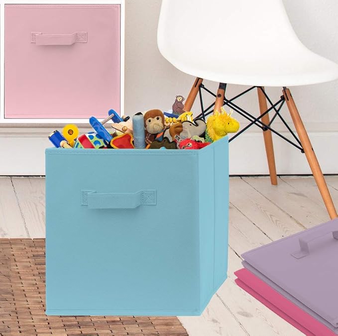 13 Inch Cube Storage Bins - 6 Pack - Large, Dual Handles, Foldable | 13x13 Fabric Bins for Organizing Closet, Clothes and Toys