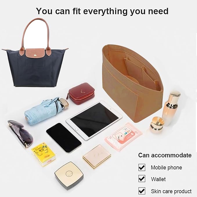 Lckaey bag Organizer Insert for Longchamp Pliage Neo Handbags Insert Organizer 1012camel-M
