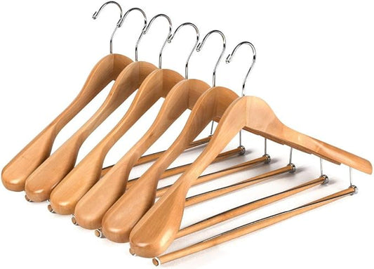 Quality Luxury Wooden Suit Hangers Wide Wood Hanger for Coats and Pants Retro Finish (30, Natural Finish)
