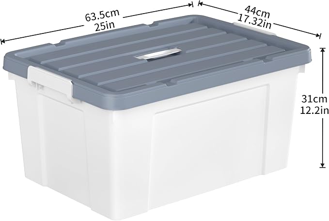 Cetomo Lidded Storage Bin with Handle, Tote Organizing Container with Wheels, Lid and Secure Latching Buckles, Stackable and Nestable, Plastic, 72 Quart-6 Pack, White