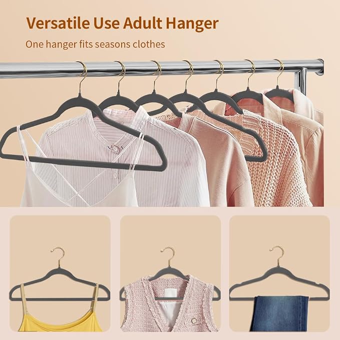 Stormix Adult Velvet Hangers Non-Slip Shoulder Notches, 17.3'' 52 Pack Gray