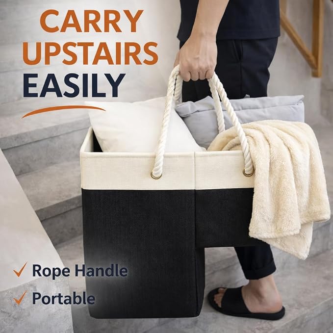 Stair basket,Foldable staircase baskets,Step stairs storage baskets with handle,1pcs black