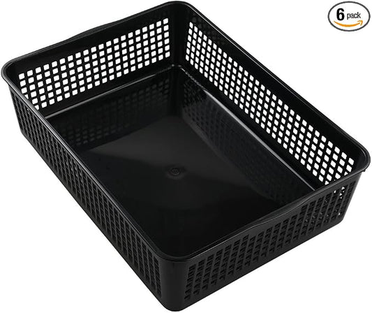 Saedy Black Plastic Basket Trays for Files, Letters, Documents, Set of 6