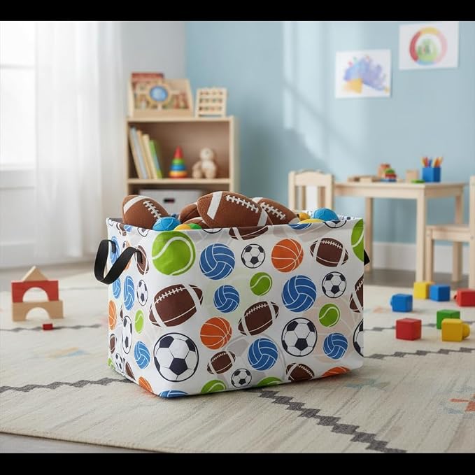 Football Storage Basket Empty, Waterproof Football Storage Bins Organizer, Foldable Closet Shelf Baskets with Handles for Home Office Dorm Closet Shelf