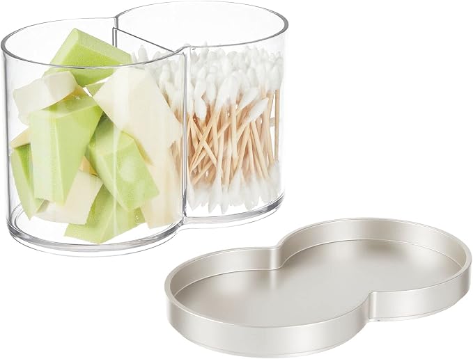 mDesign Plastic Canister Jar Organizer Set with Storage Lid - Home Decor Holder for Bathroom/Restroom Vanity Countertop, Cabinet - Holds Cotton Balls, Soap, Lumiere Collection, Clear/Matte Satin