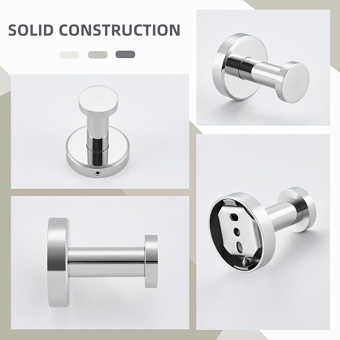 Angle Simple Bathroom Towel Hooks, SUS 304 Stainless Steel Coat Wall Hooks, Polished Chrome, 2 Pack