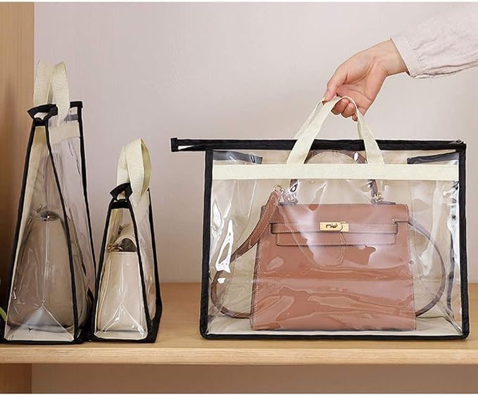 Gcroet Handbag Storage, Handbag Organizer Dust Cover Bag Transparent Anti-dust Purse Storage Bag for Hanging Closet with Zipper and Handle Space-Saving Storage Bag(5 Pack)
