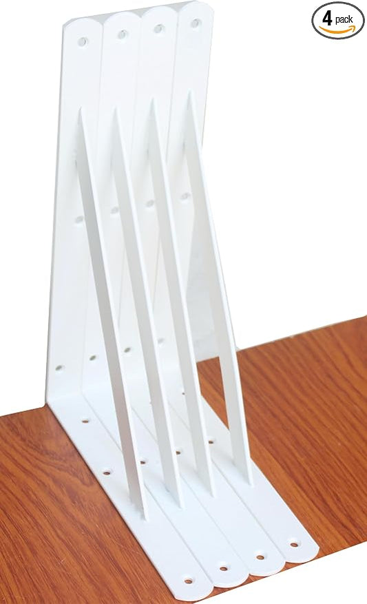 4 Pack L10 x H 8" White Heavy Duty Shelf Brackets with Screws Metal Shelf Brackets Shelf Support Angle Brackets for Shelves L Brackets Heavy Duty Floating Shelf