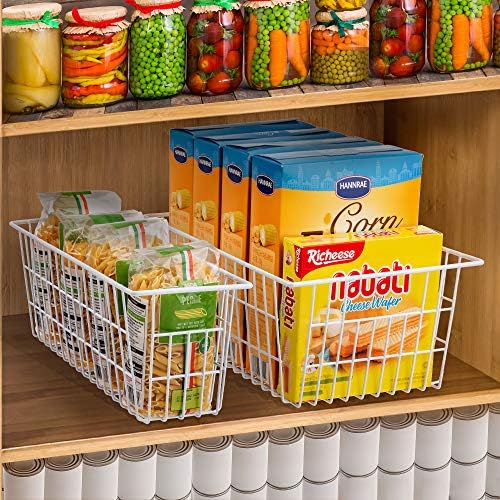 iPEGTOP Wire Storage Freezer Baskets, Set of 6 Large 15.4" Farmhouse Organizer Storage Bins Fridge Basket Rack with Hand