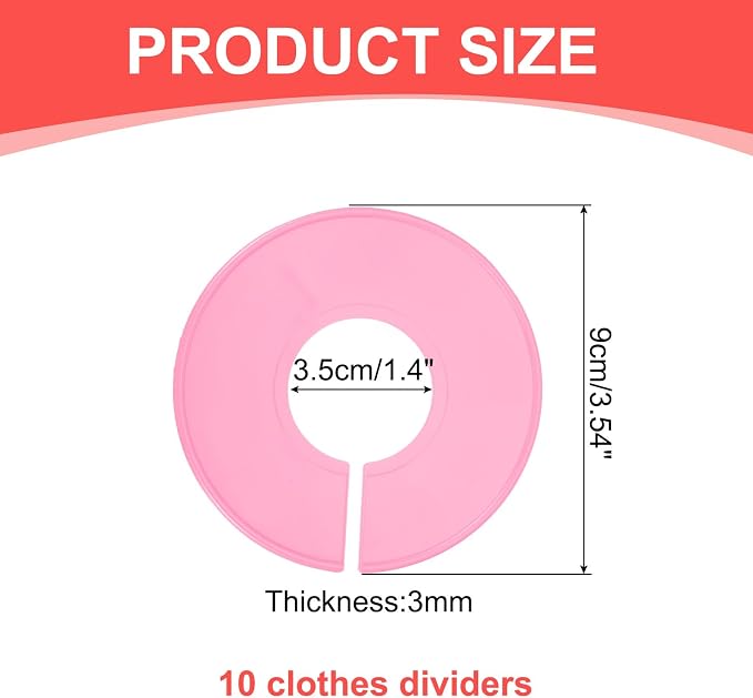 uxcell 10 Pcs Clothes Dividers,Round Closet Rack Dividers Clothing Rack Size Dividers Blank Labels Writable & Reusable for Hanging Clothes Sorting Size, Pink