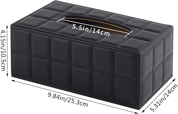 Tissue Box Cover Rectangle Tissue Box Holder PU Leather Facial Organizer with Magnetic Bottom,Decorative Napkin Caddy for Vanity Dresser Night Stand Table Countertop Home Office Car,Black