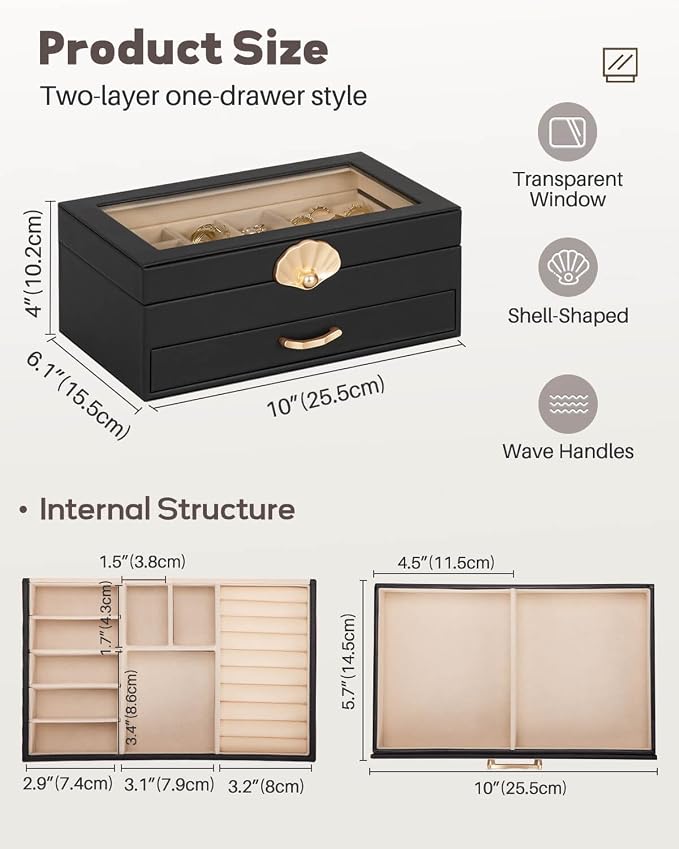 Enthralite Jewelry Box with 1 Drawers : Jewelry Display Organizer for Earrings Necklaces - Gift for Girls Women | Black
