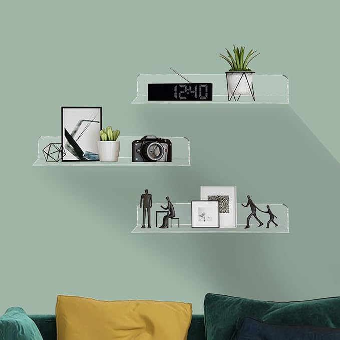 Weiai Clear Acrylic Floating Shelves 12 Inch Wall Mount Shelf for Storage 4pack