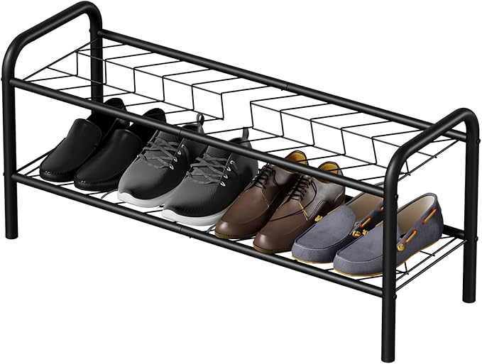 Shoe Rack,Long Shoe Organizer for Closet,Wide Shoe Storage for Entryway, 2 Tier Sturdy Metal Free Standing Shoe Shelf