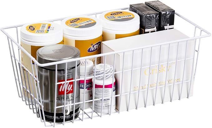 SANNO 15.7" Freezer Baskets Wire Storage Baskets Bin Organizer Food,Kitchen, Basket Organizers Bins for Home, Bathroom, Closet Organization, white,set of 4