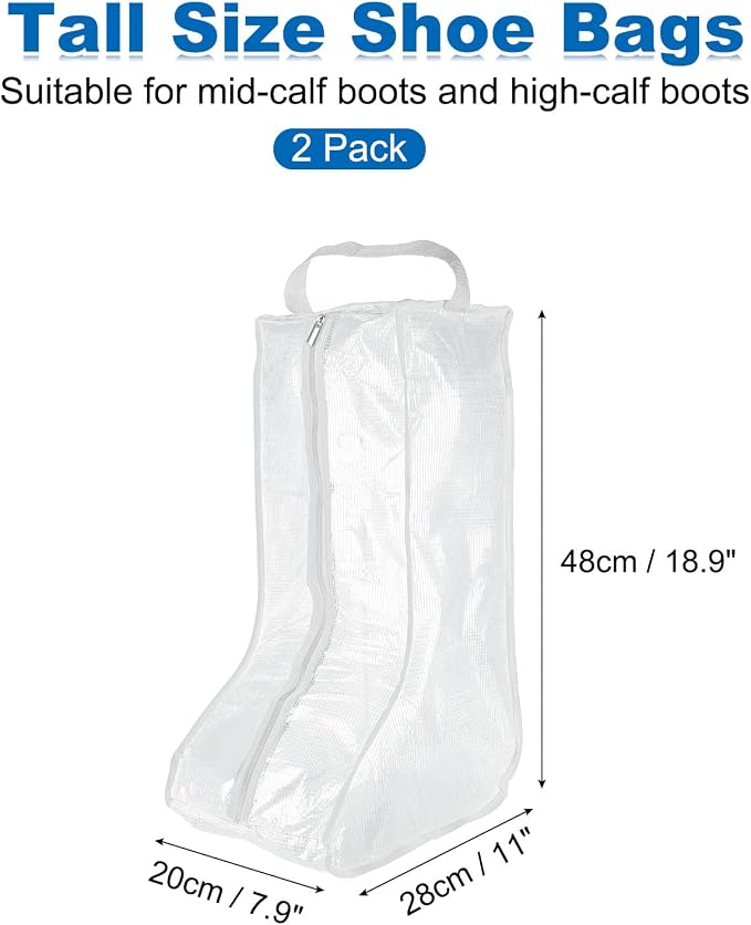 uxcell 2Pack Boot Storage Bag Portable, PVC Shoe Storage Bag with Zipper Clear Boots Cover Protector Bag for Short Boots and Tall Boots Storage Travel and Daily Use, White Tall
